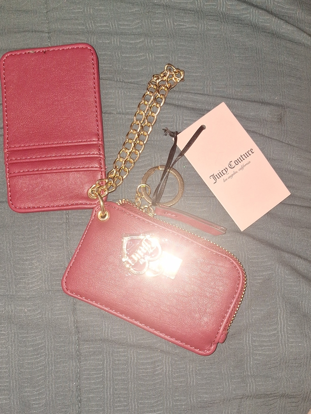Juicy Couture Pink Zip Card Wallet with Gold Chain